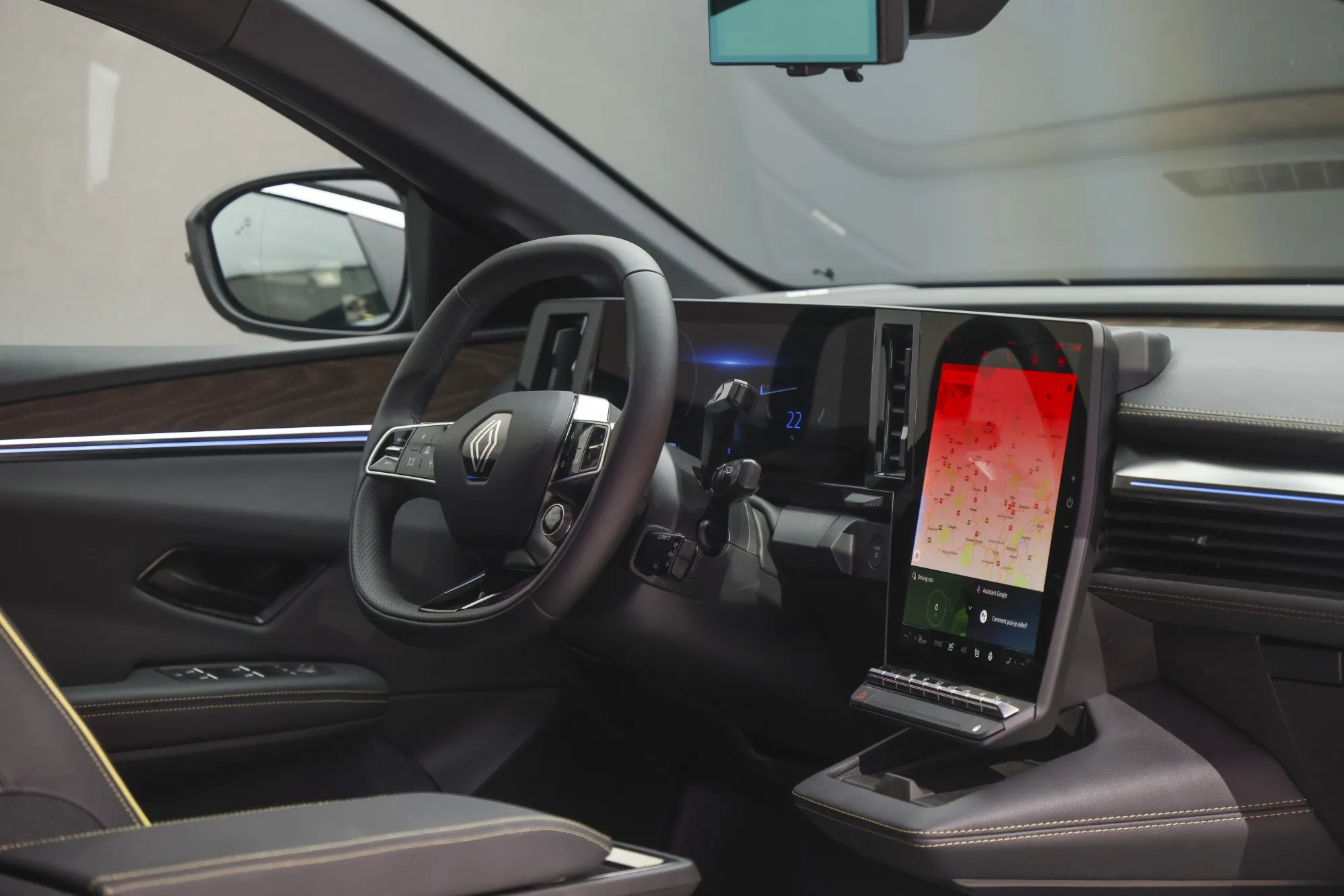 The interior of the Renault Megane E-Tech electric vehicle.