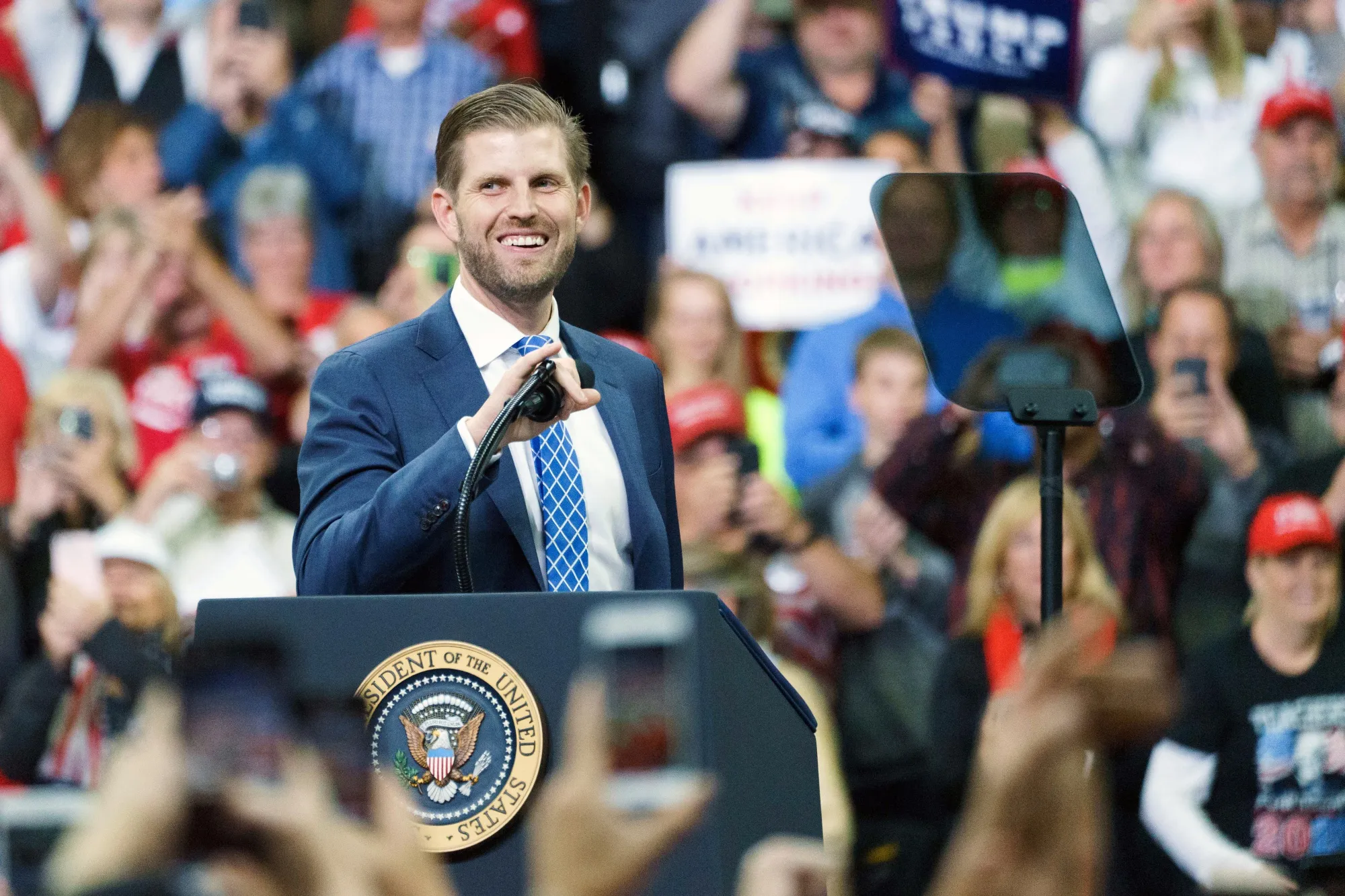 Eric Trump speaks during a rally in Minneapolis, Minnesota in 2019.