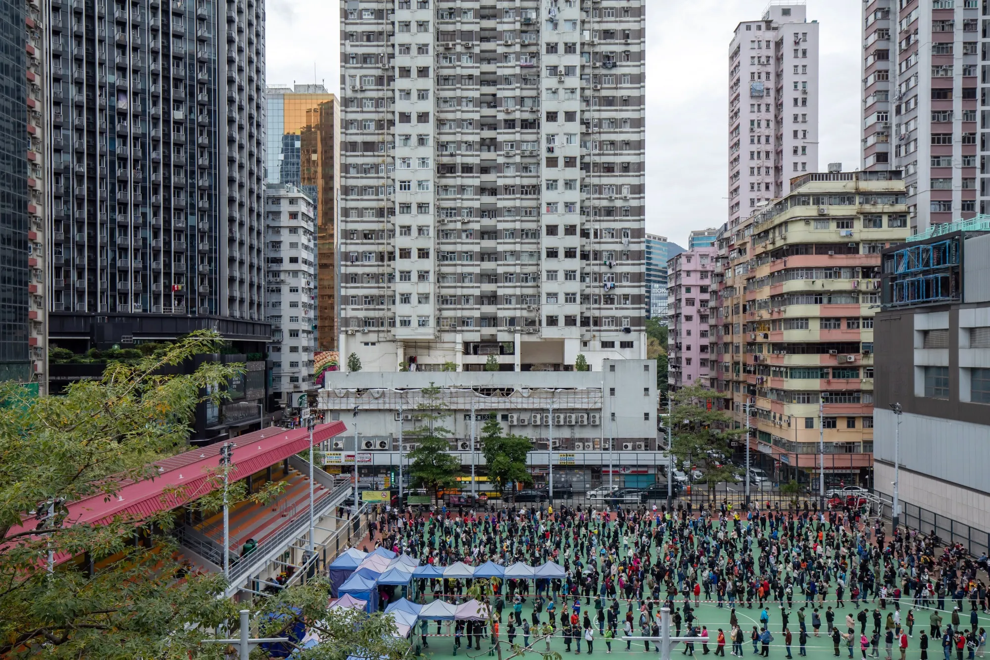 Members of the public line up at a Covid-19 testing facility in Hong Kong on&nbsp;Feb. 8.
