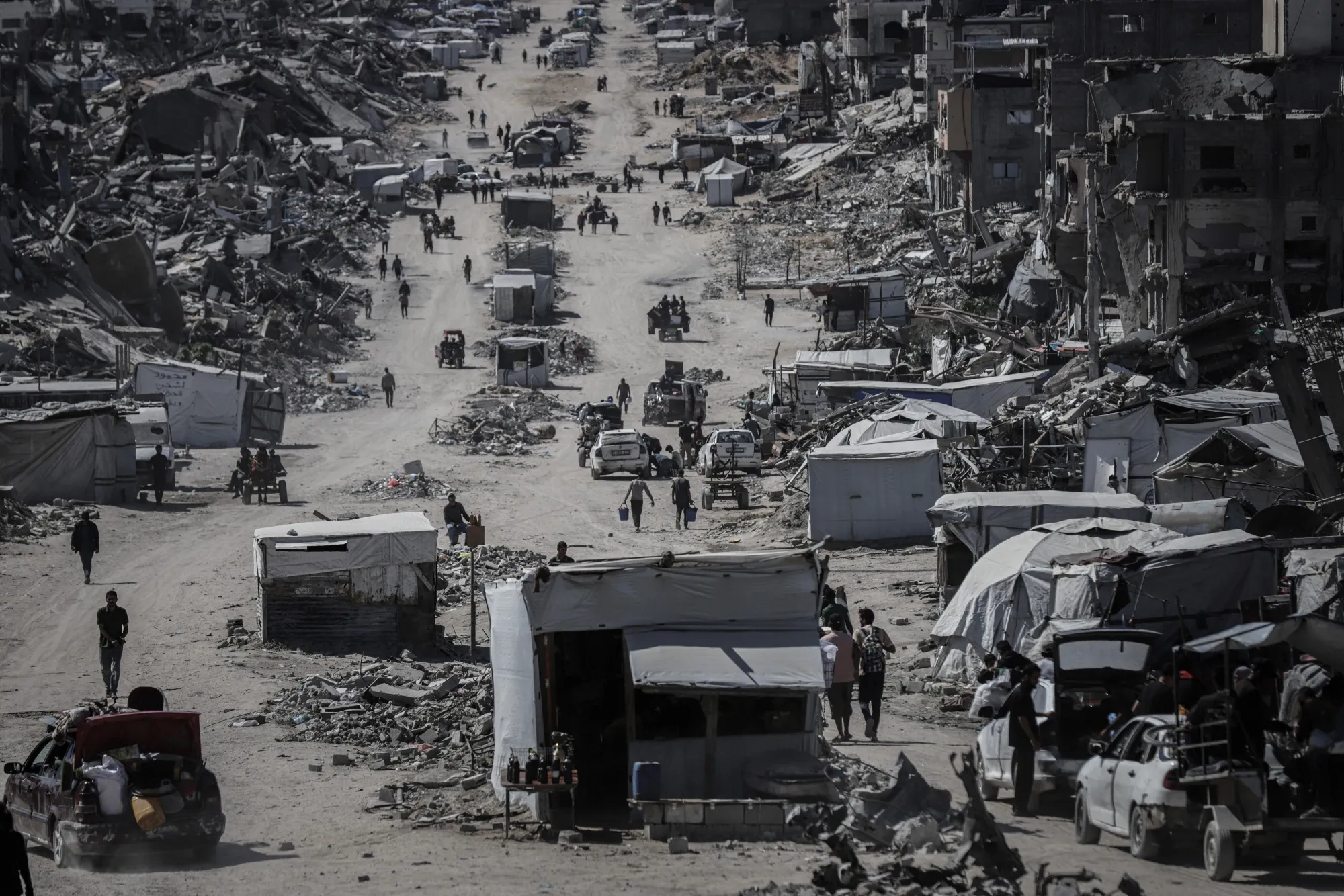Displaced Palestinians at the Jabaliya refugee camp in northern Gaza in May.