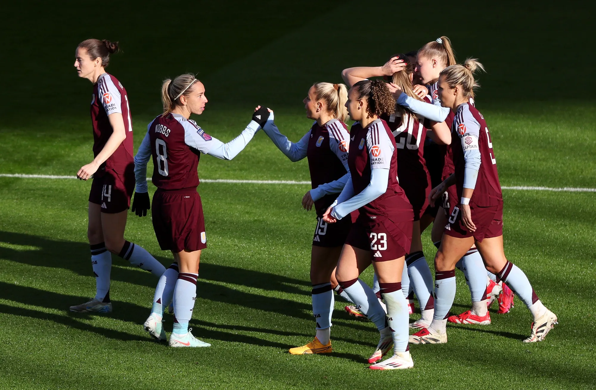 Aston Villa players during the Barclays Women's Super League match against Manchester City FC in Birmingham, United Kingdom,&nbsp;on Jan. 25.&nbsp;
