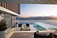 A rendering of a sky pool suite with a view of the Persian Gulf.