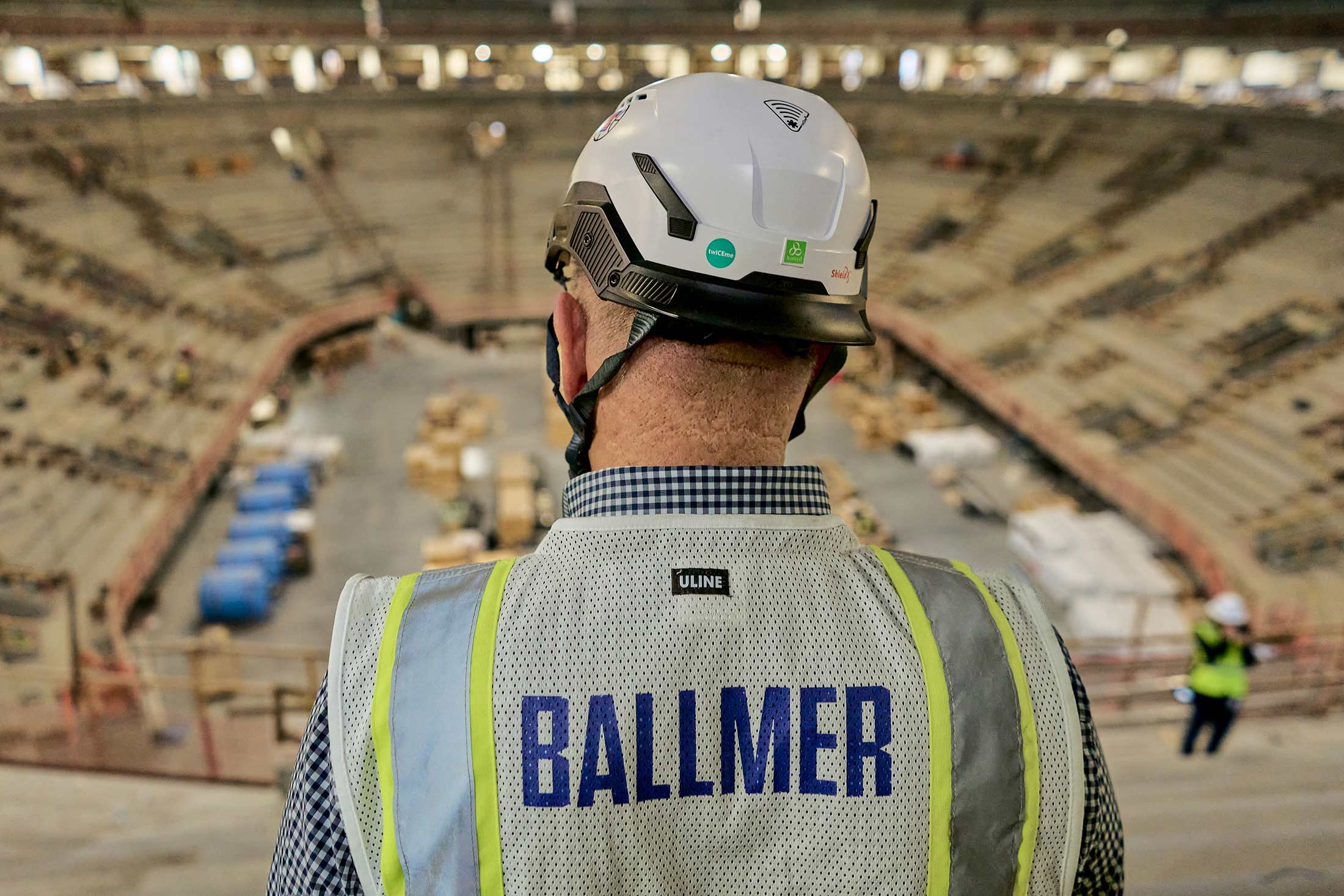 Los Angeles Clippers owner Steve Ballmer&nbsp;tours the Intuit Dome, the team’s new home in Inglewood, California, which will open for the 2024-25 NBA season.