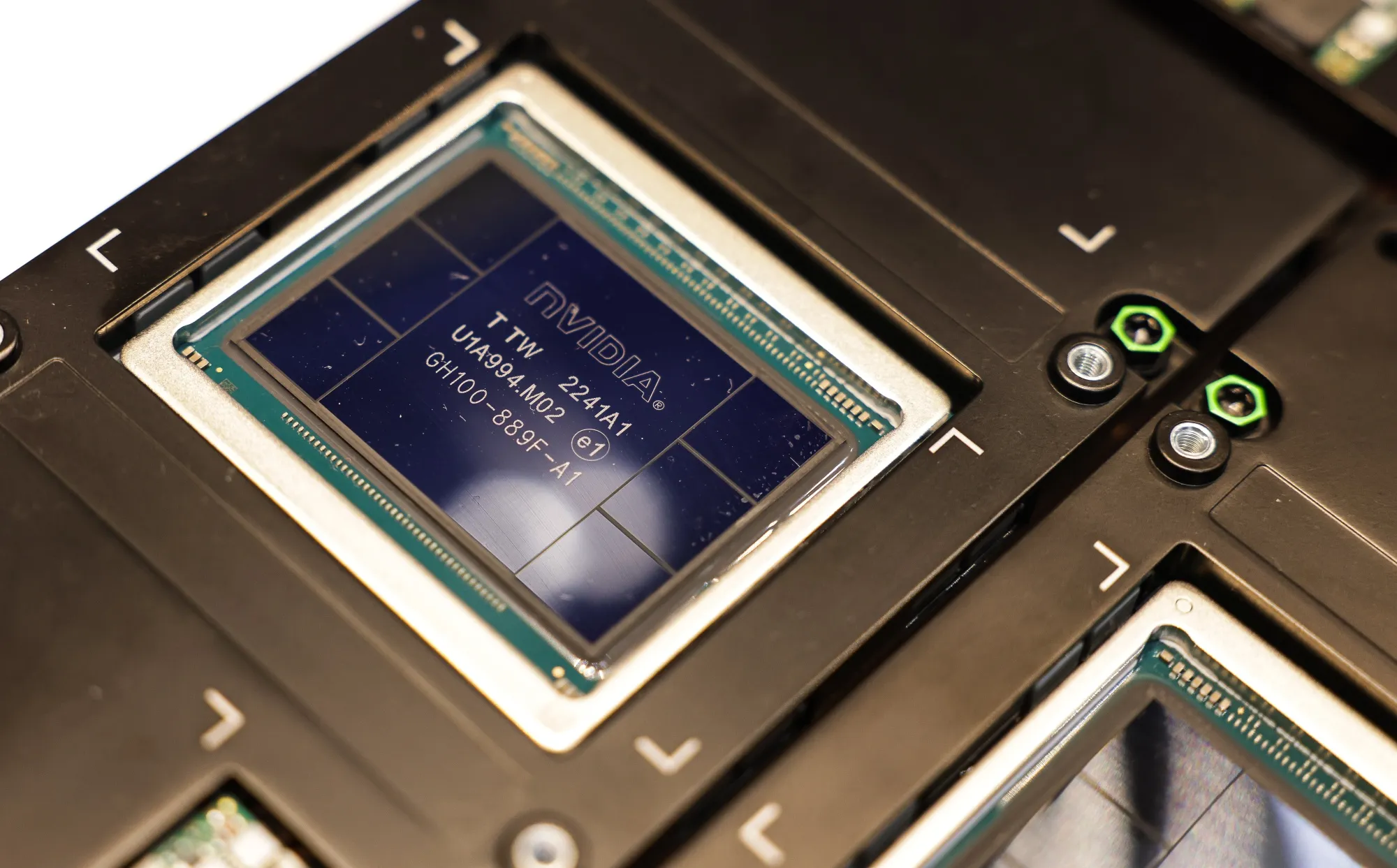 A Nvidia Corp. HGX H100 artificial intelligence supercomputing graphics processing unit (GPU) at the showroom of the company's offices in Taipei, Taiwan.