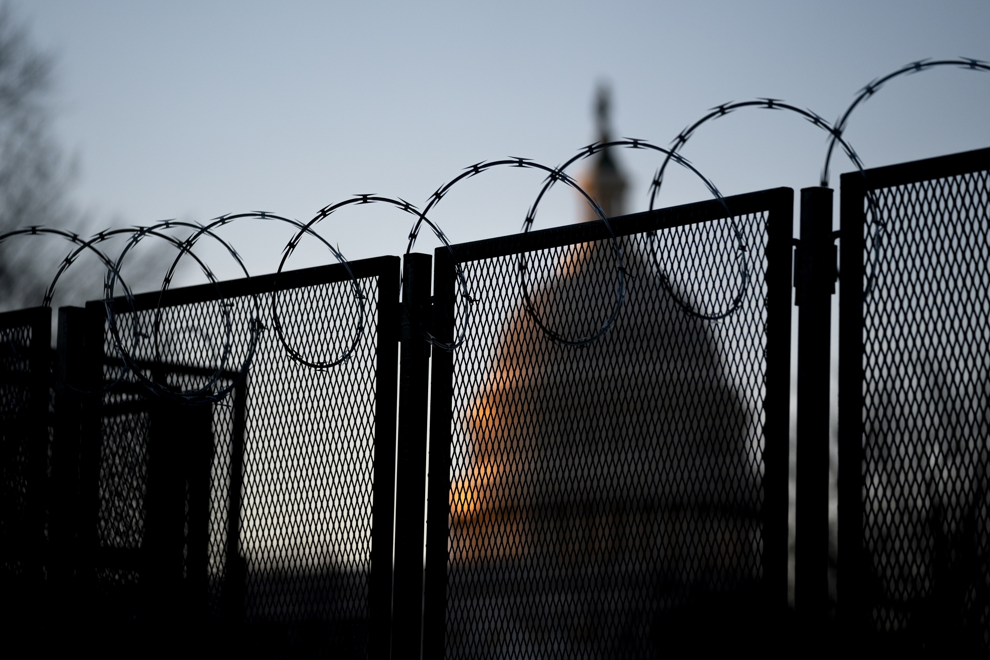 Temporary security fencing topped with razor wire outside the U.S. Capitol&nbsp;on March 3.&nbsp;