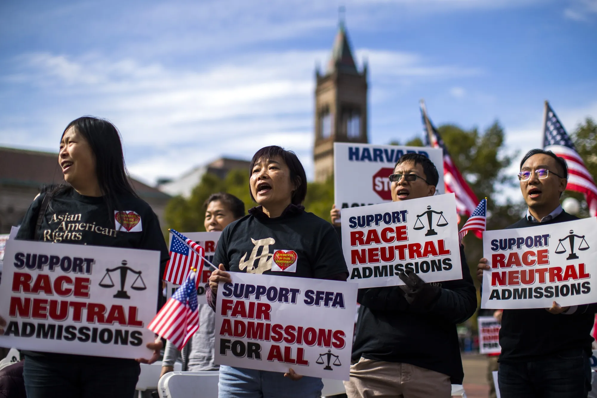Demonstrators against Harvard University's admission process.