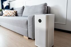 Air purifier in living room, dust protection