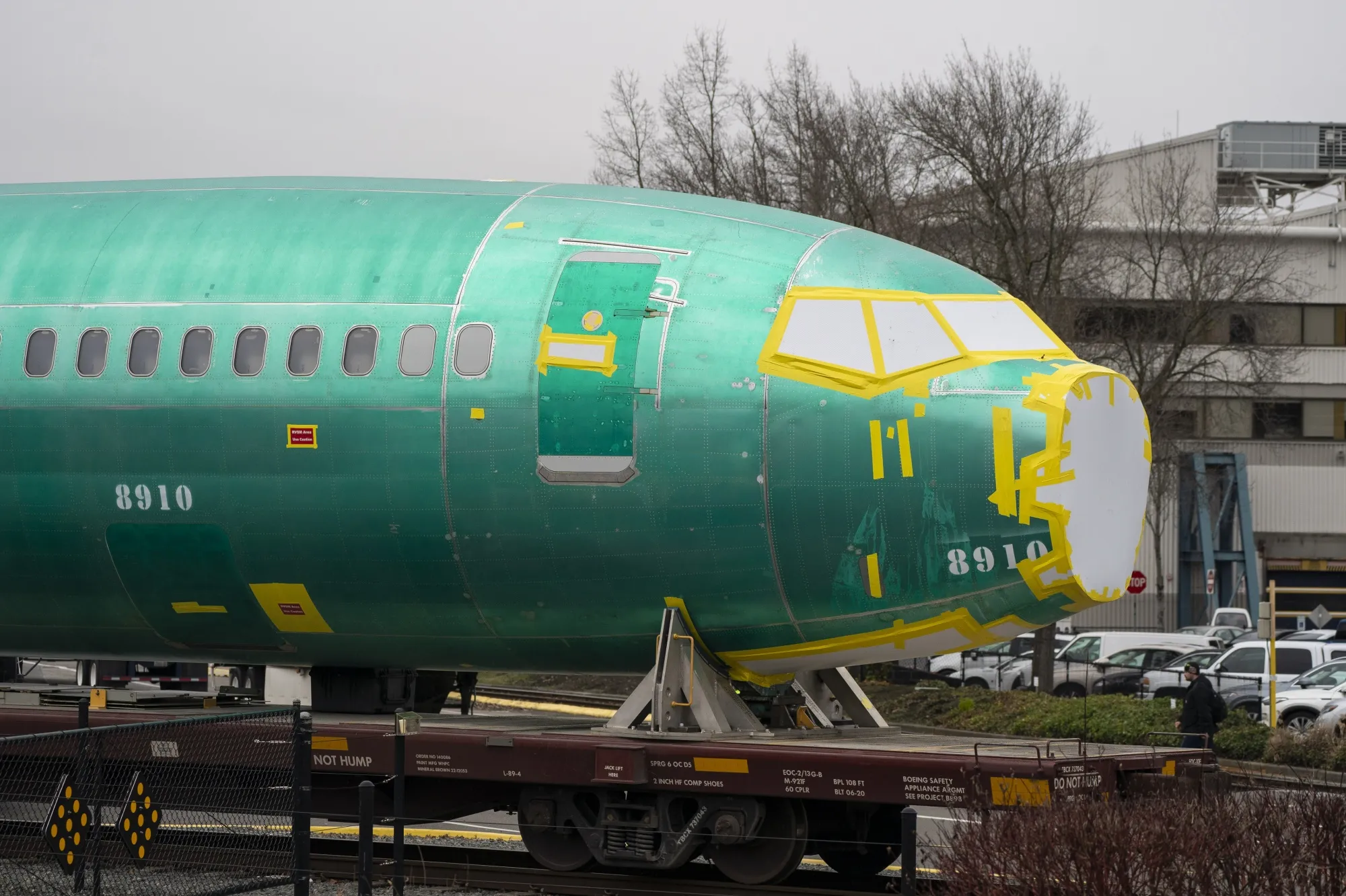 An unfinished 737 fuselage outside the Boeing &nbsp;manufacturing facility in Renton, Washington.