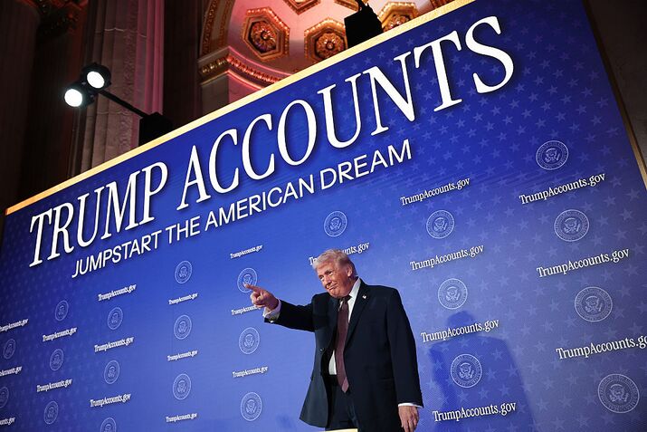 President Trump Delivers Remarks During The Treasury Department's Trump Accounts Summit At Andrew W. Mellon Auditorium
