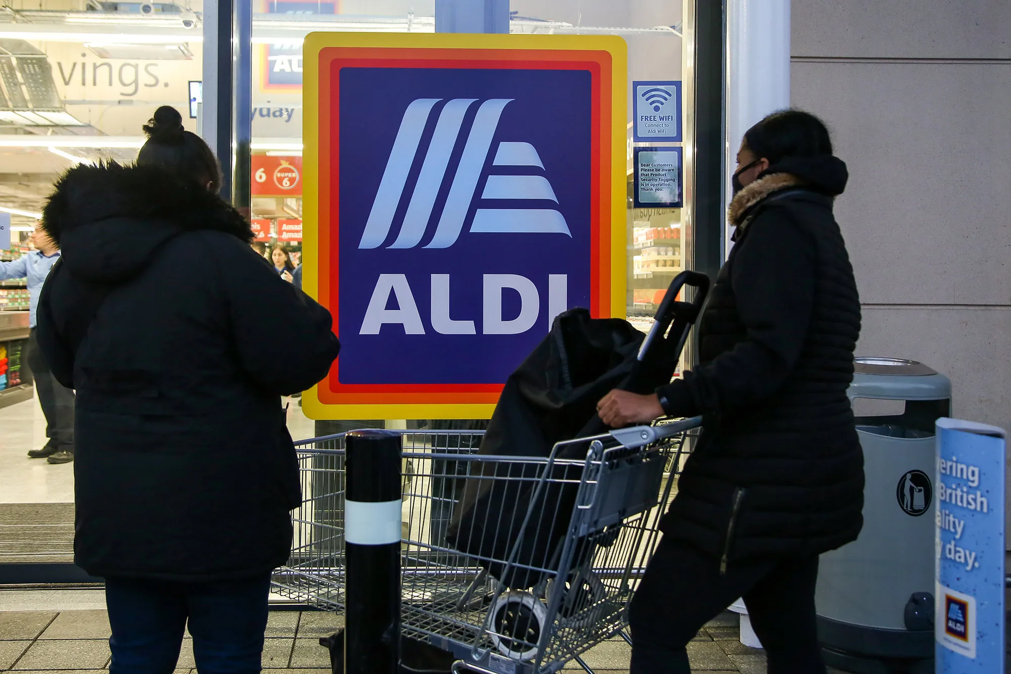 Shoppers outside an Aldi supermarket in London.