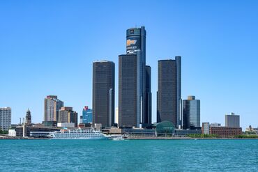 The Detroit Princess Riverboat is docked in the riverfront