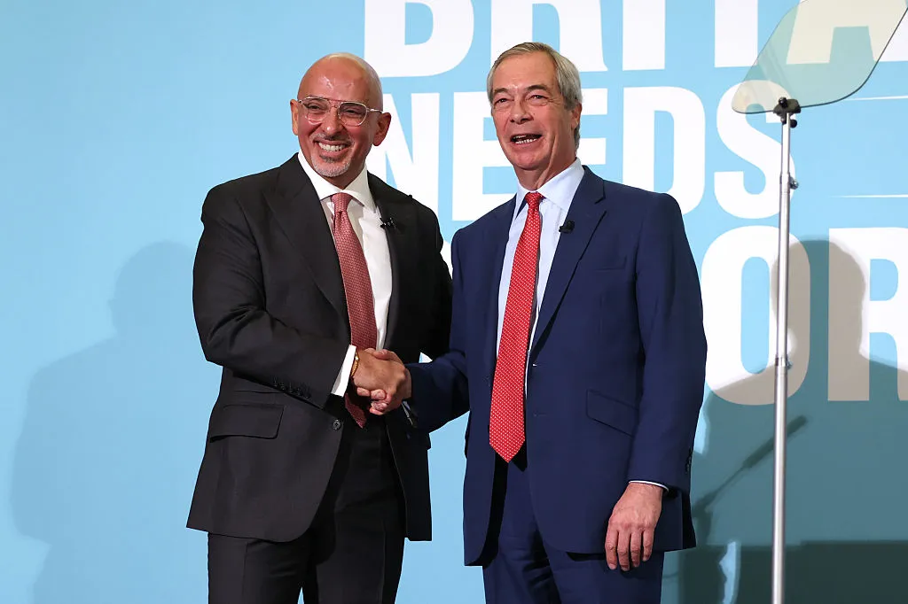 Nadhim Zahawi, joins Reform UK Leader Nigel Farage during a news conference, on Jan 12.