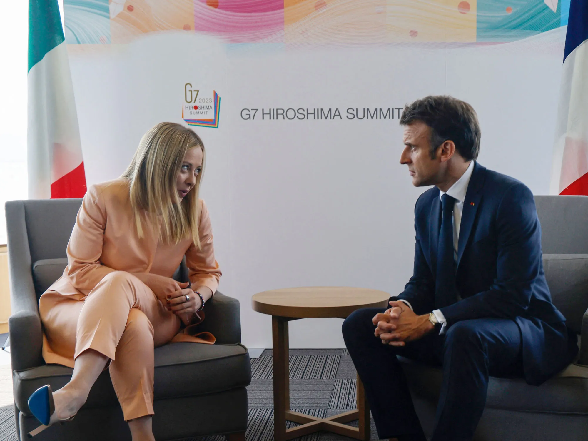 Emmanuel Macron and Giorgia Meloni in May.