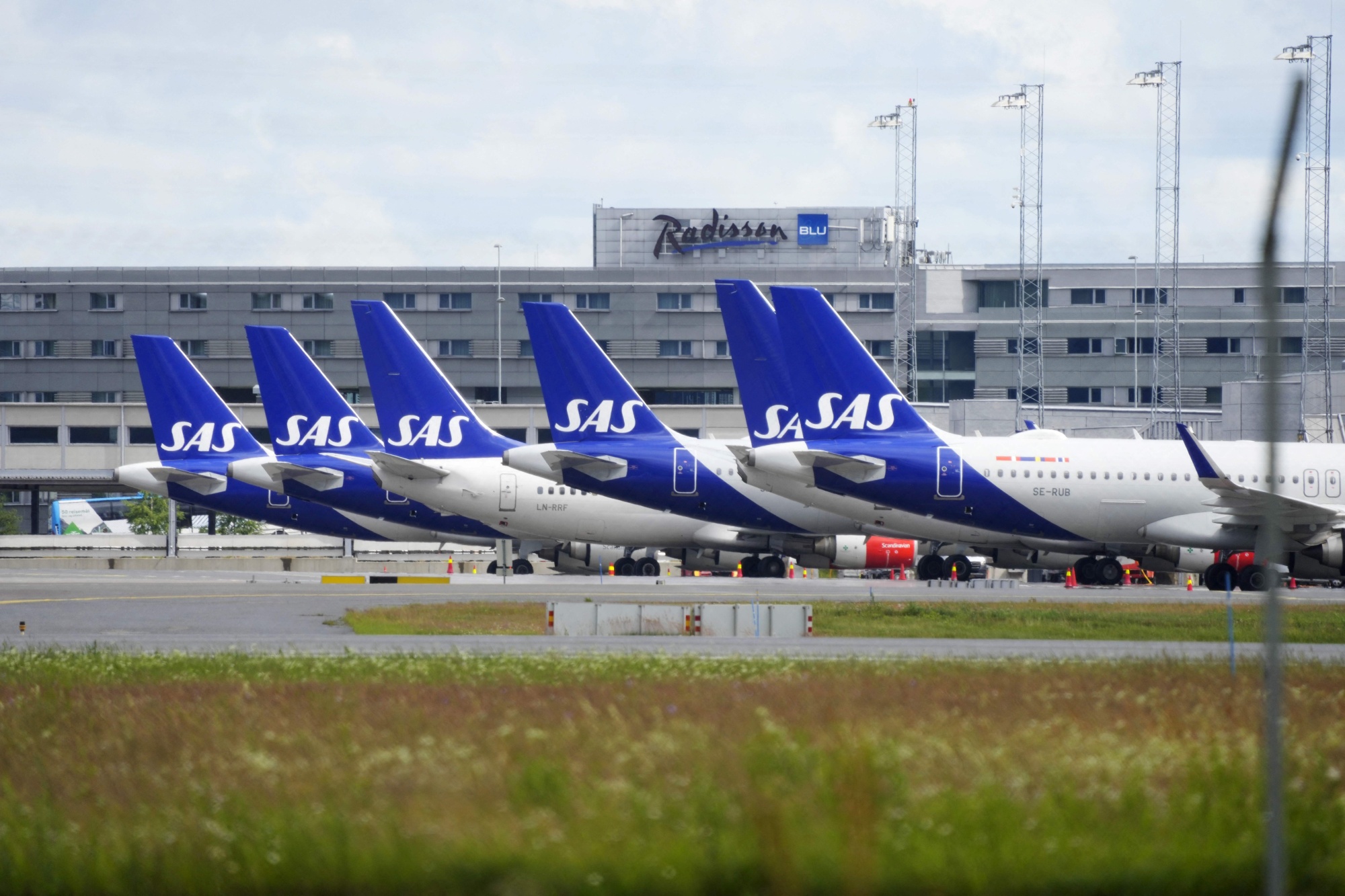 SAS aircraft parked&nbsp;at Oslo Airport Gardermoen on July 4.