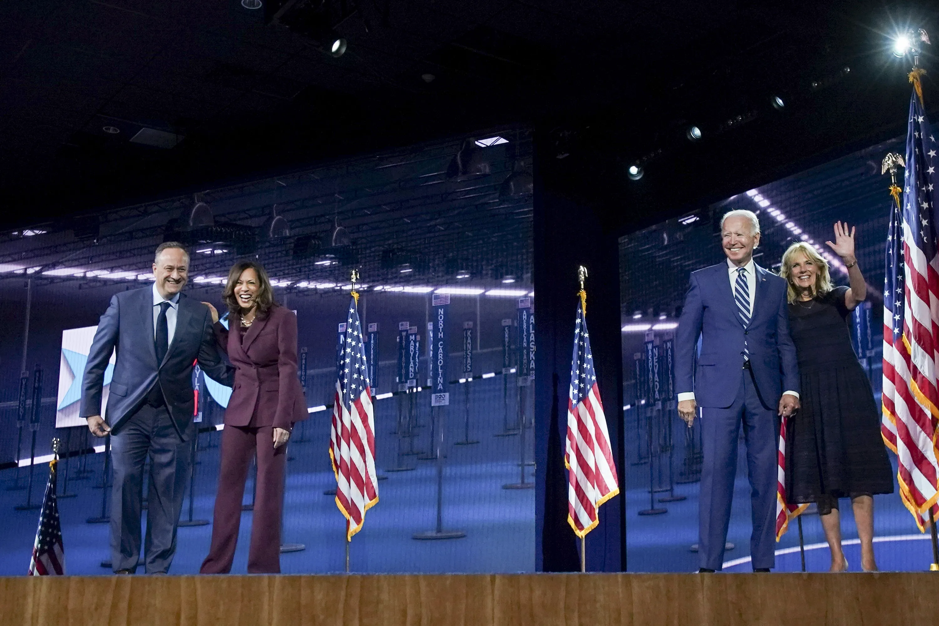 Kamala Harris, Douglas Emhoff, Joe Biden, and Jill Biden during the Democratic National Convention.