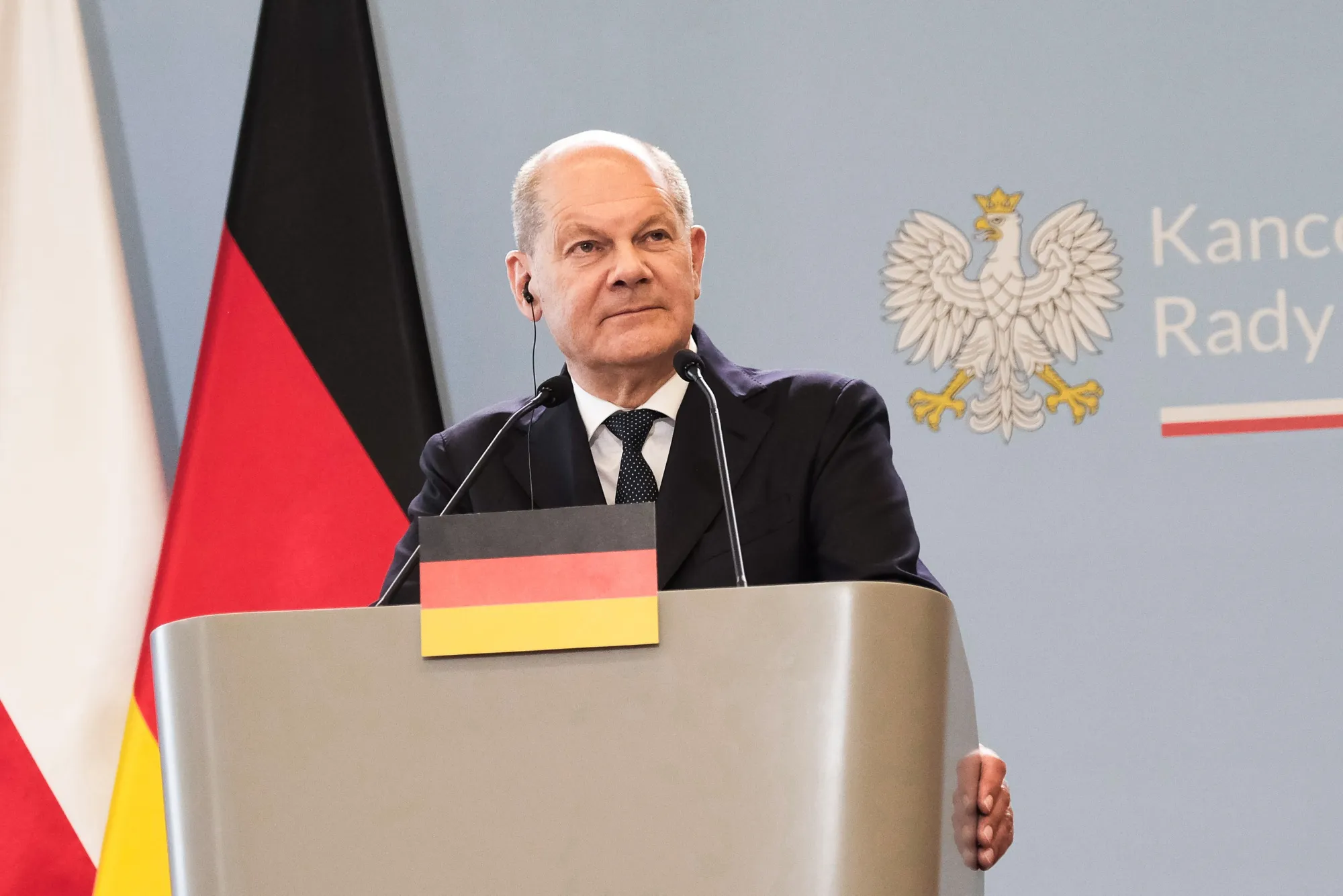 Chancellor&nbsp;Olaf Scholz during a joint news conference&nbsp;in Warsaw, on&nbsp;July 2.