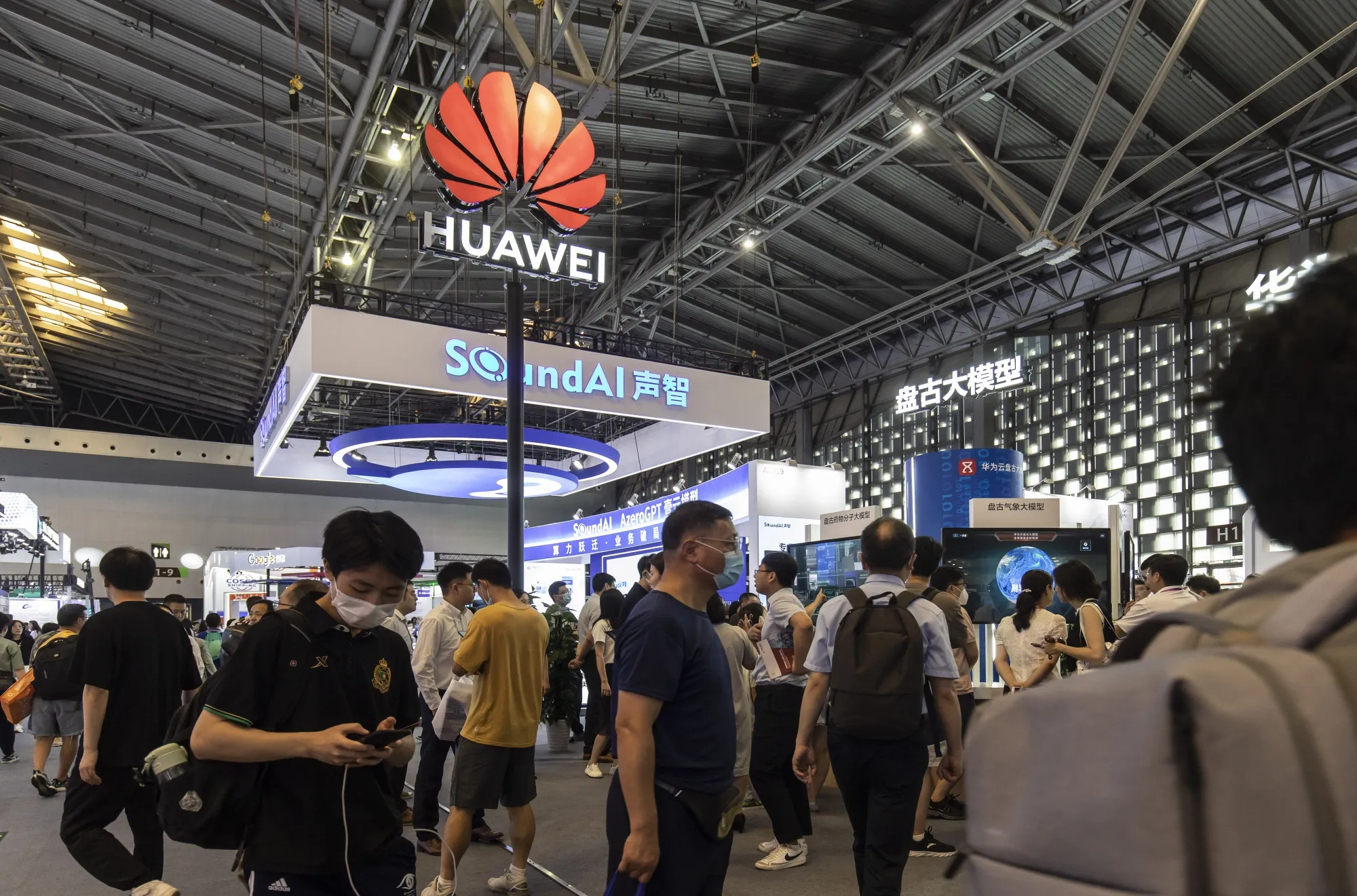 A Huawei Technologies Co. booth at the World AI Conference in Shanghai.&nbsp;