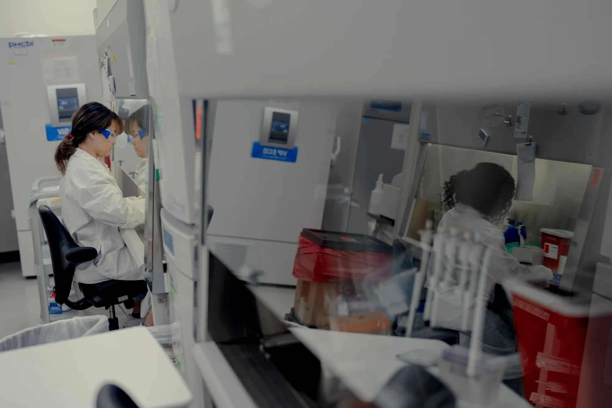Scientists at the Pfizer vaccine research and development facility in Pearl River, New York.
