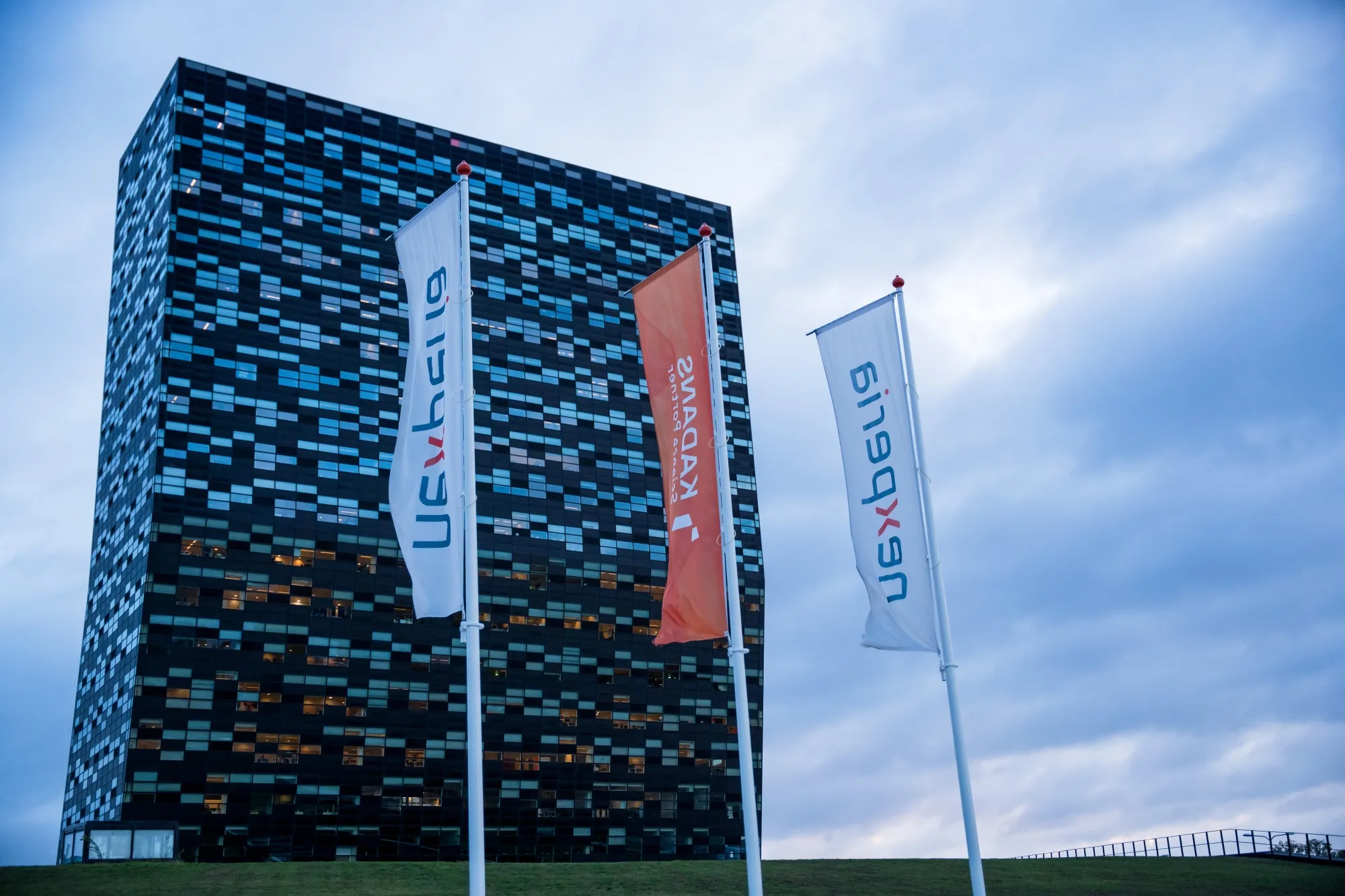 Banner flags outside&nbsp;the Nexperia headquarters in Nijmegen, Netherlands.