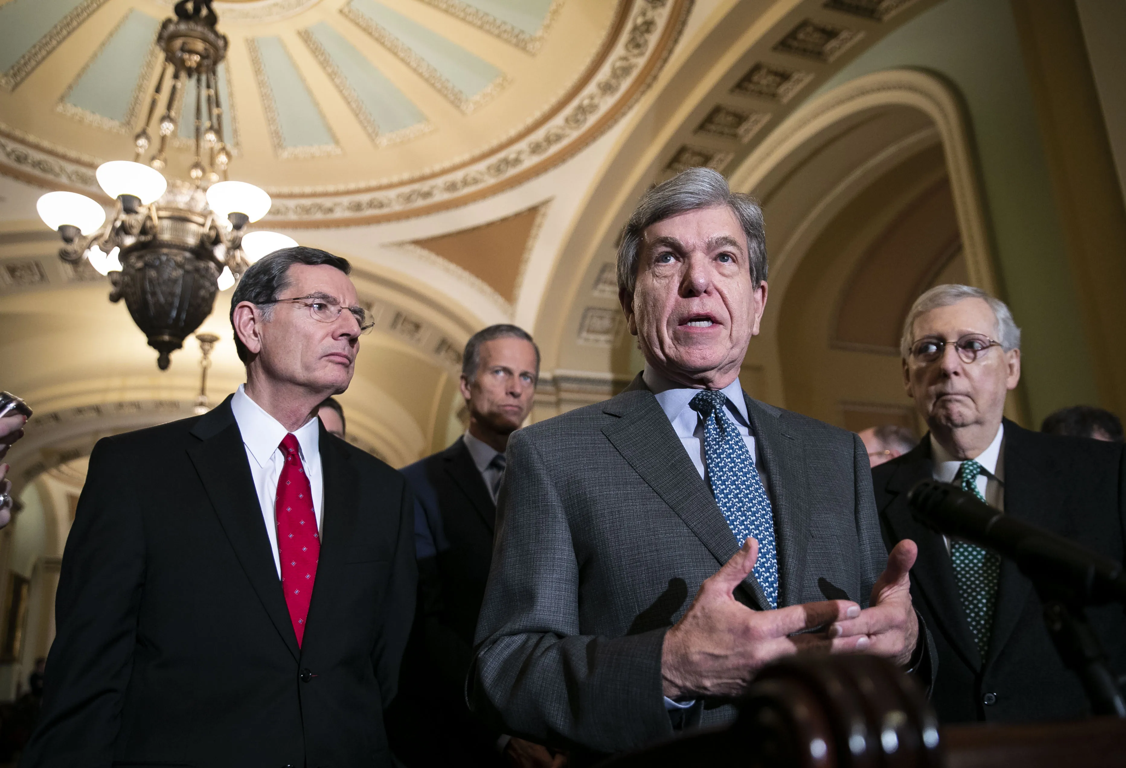 Sen. Roy Blunt speaks on Capitol Hill on Feb. 12.