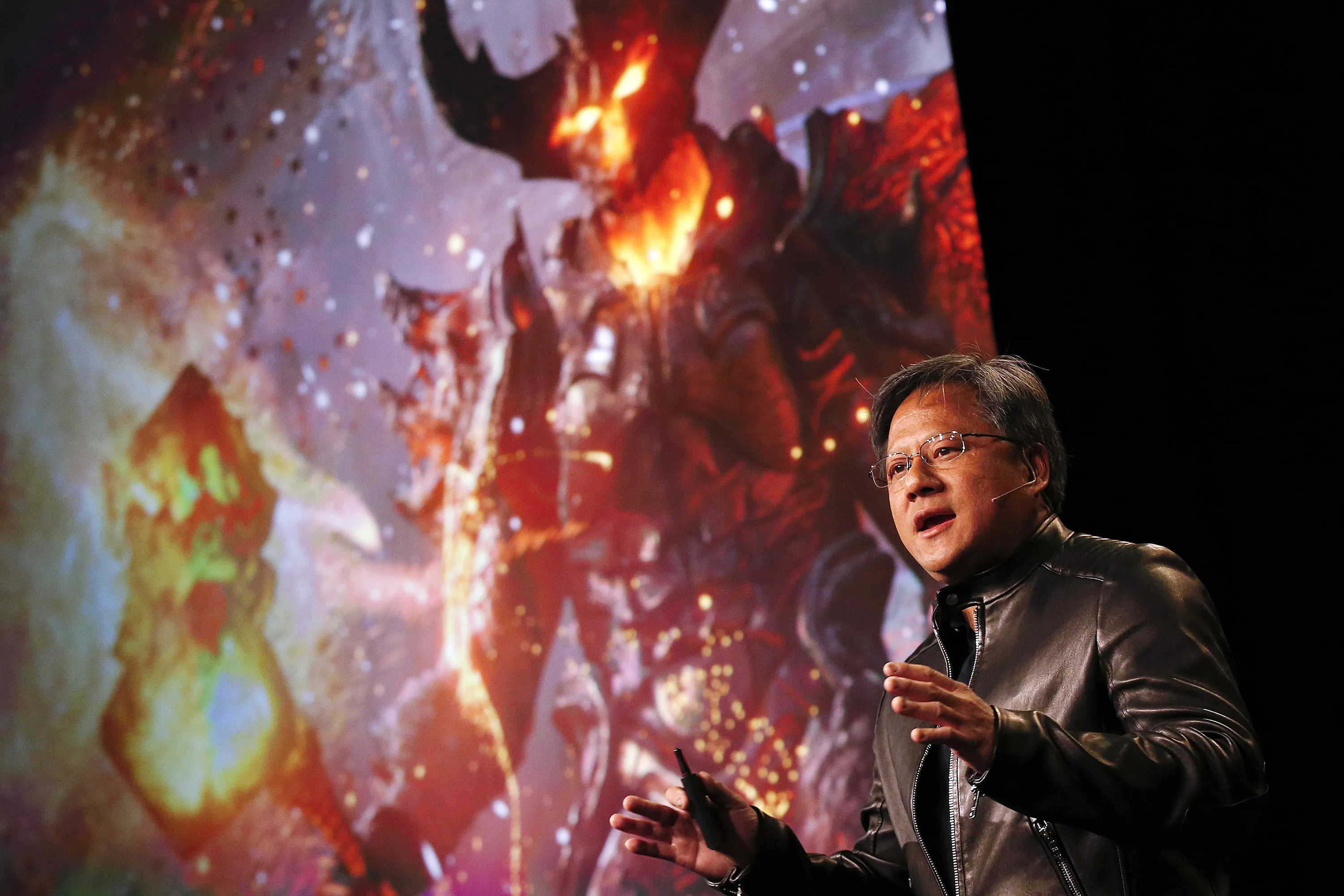Jen-Hsun Huang, chief executive officer of Nvidia, speaks at the unveiling of the Shield during the 2015 Game Developers Conference in San Francisco.
