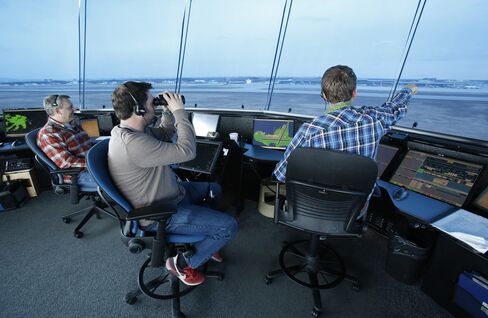 Air traffic controllers at the Nav Canada tower in Ottawa.