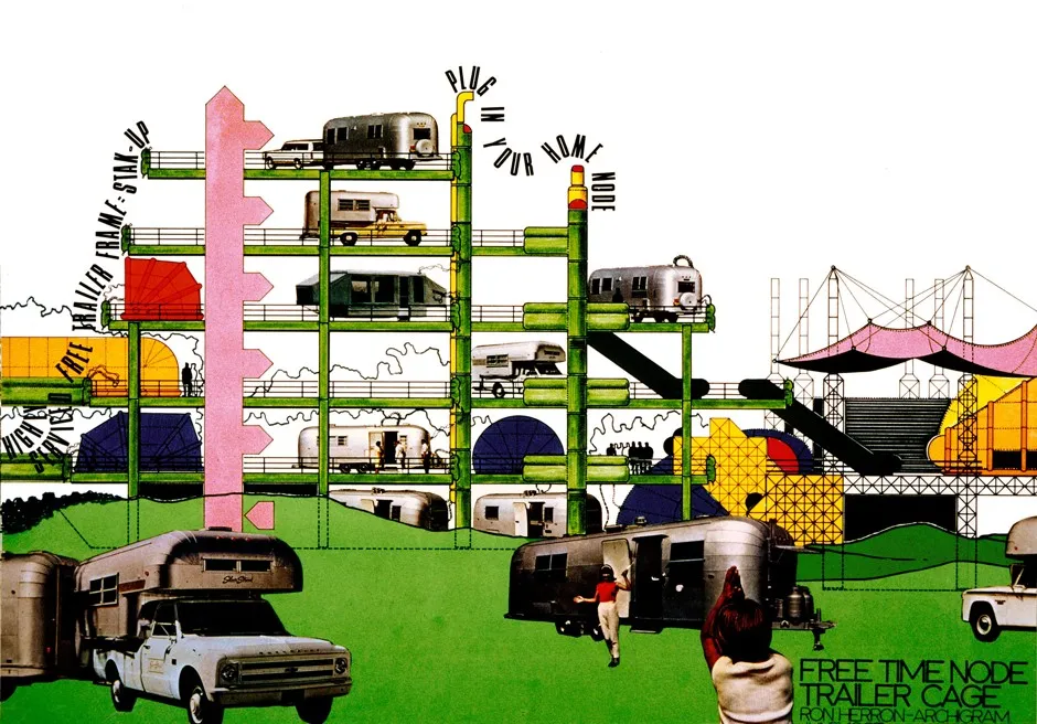 Free Time Node Trailer Cage, Ron Herron, Archigram 1966
