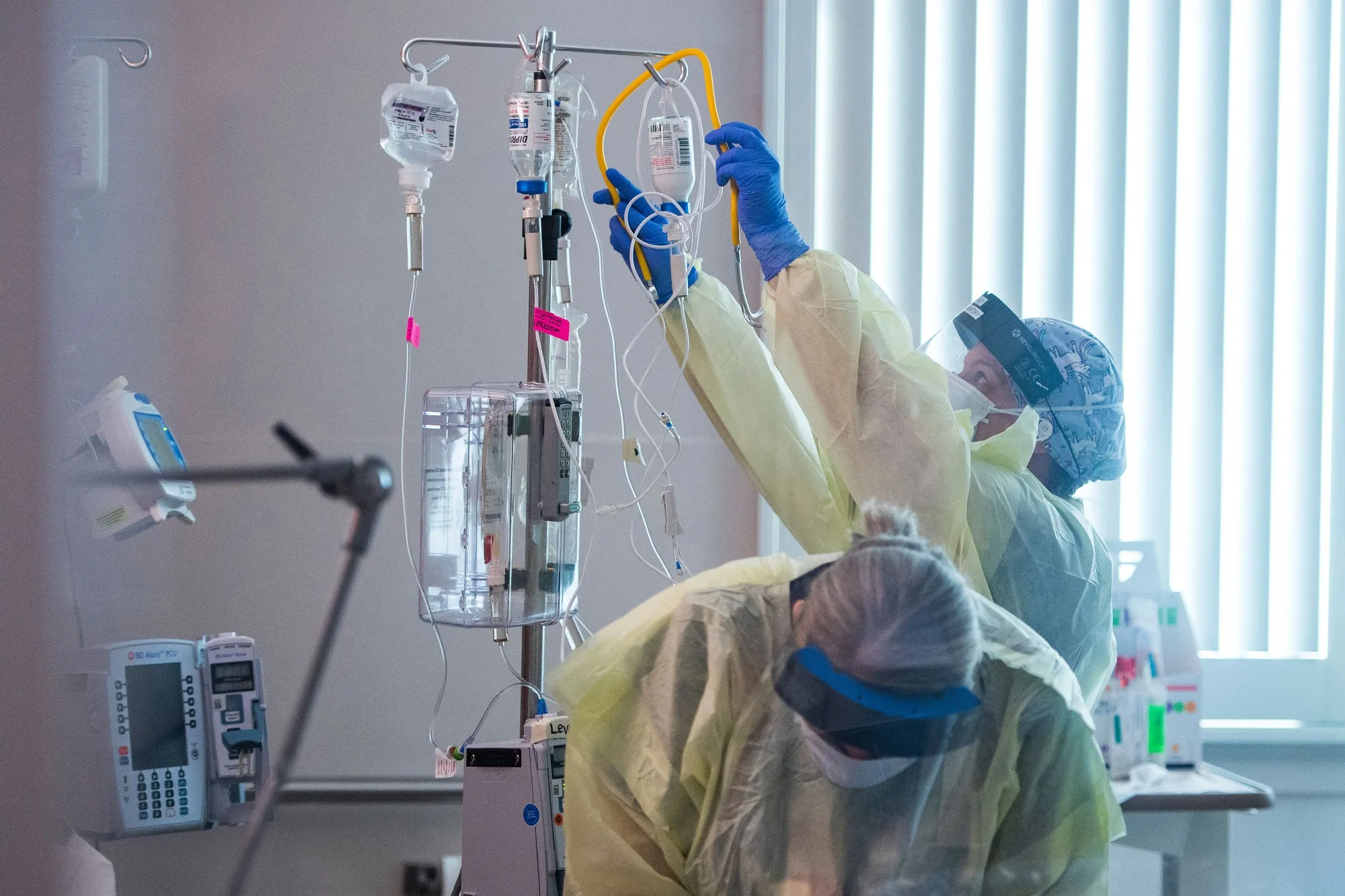 Nurses care for a Covid-19 patient inside an intensive care unit in Sonora, California.&nbsp;