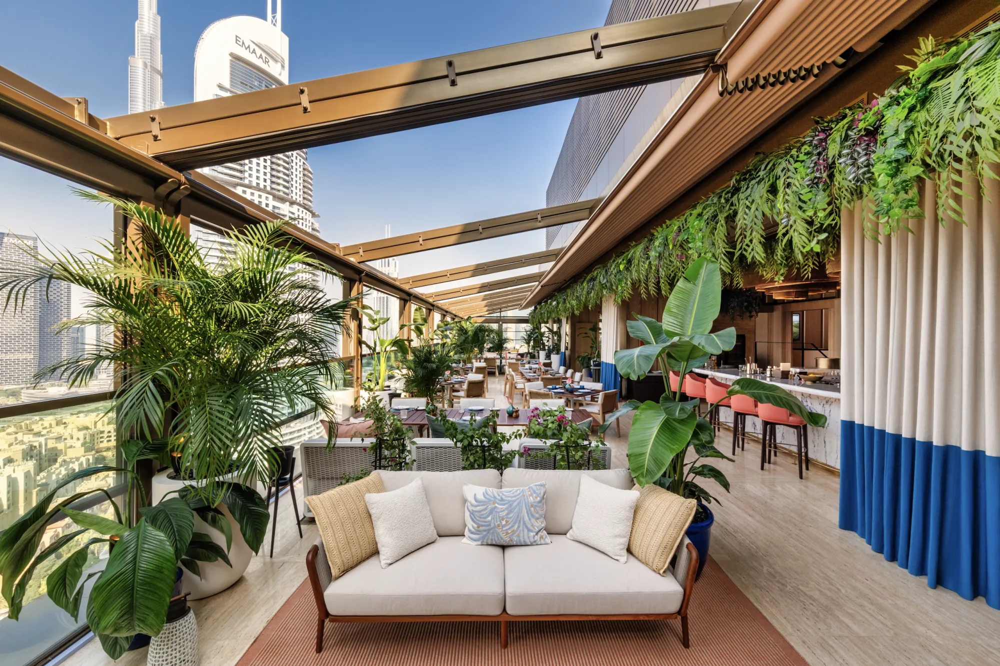 Discovery Downtown, a Dubai members club open to Discovery Land homeowners, has a lounge area with city views. The club is located in the Edition hotel.