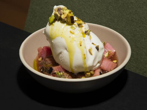 The popular Pasquale Jones opened in Soho with just one dessert, poached fruit with ice cream. For now, it's rhubarb, although pineapple and pears have made seasonal appearances.