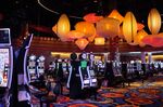 Slot machines stand on a casino floor in Atlantic City, New Jersey.
