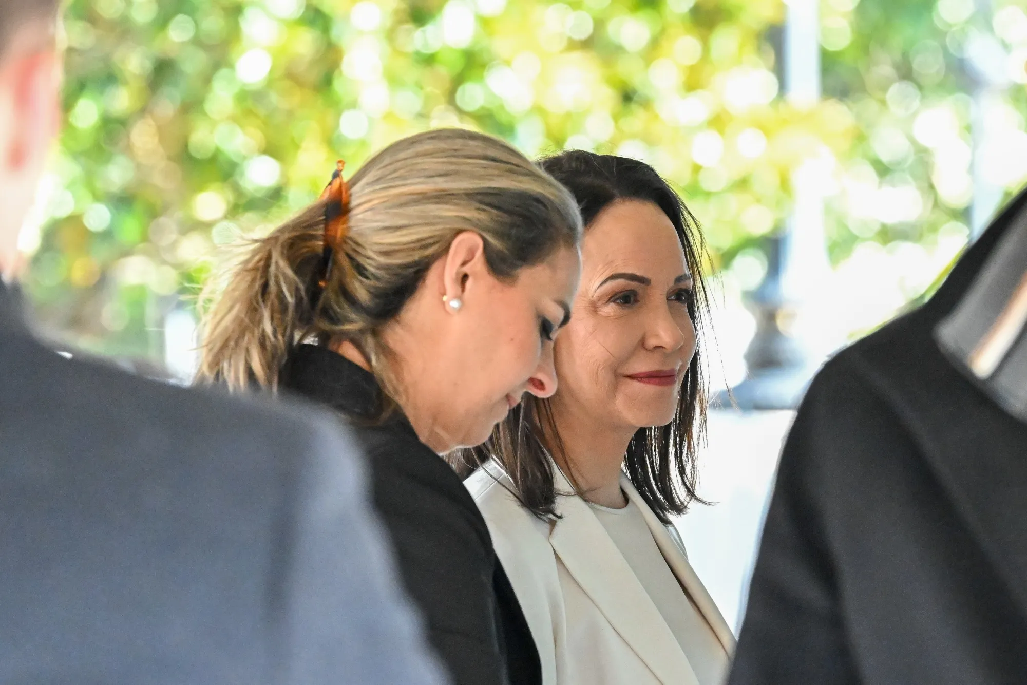 Maria Corina Machado, Venezuela's opposition leader, arrives for a meeting at the White House in Washington on Jan. 15.