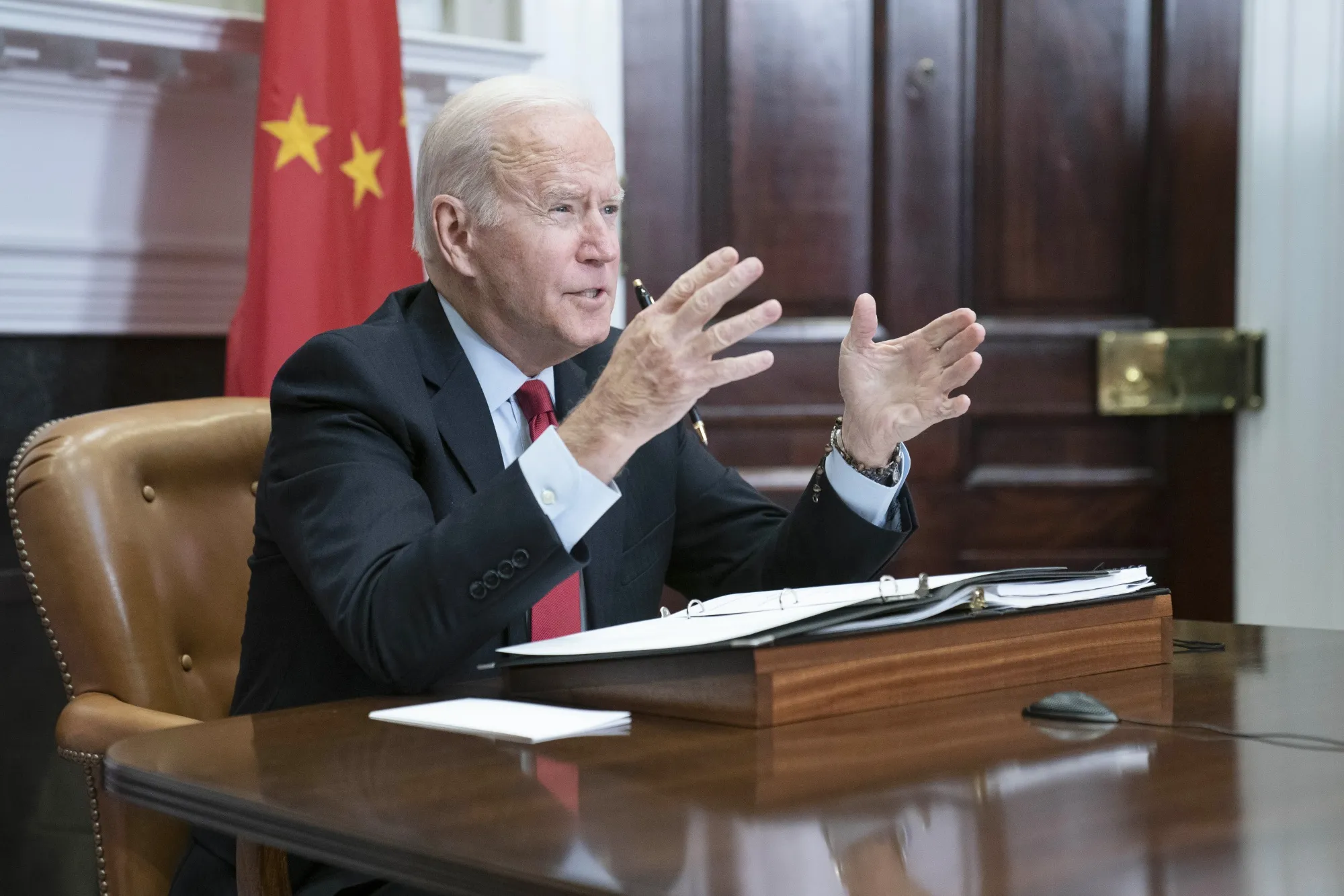 Joe Biden speaks during a virtual meeting with Xi Jinping, on Nov. 15.