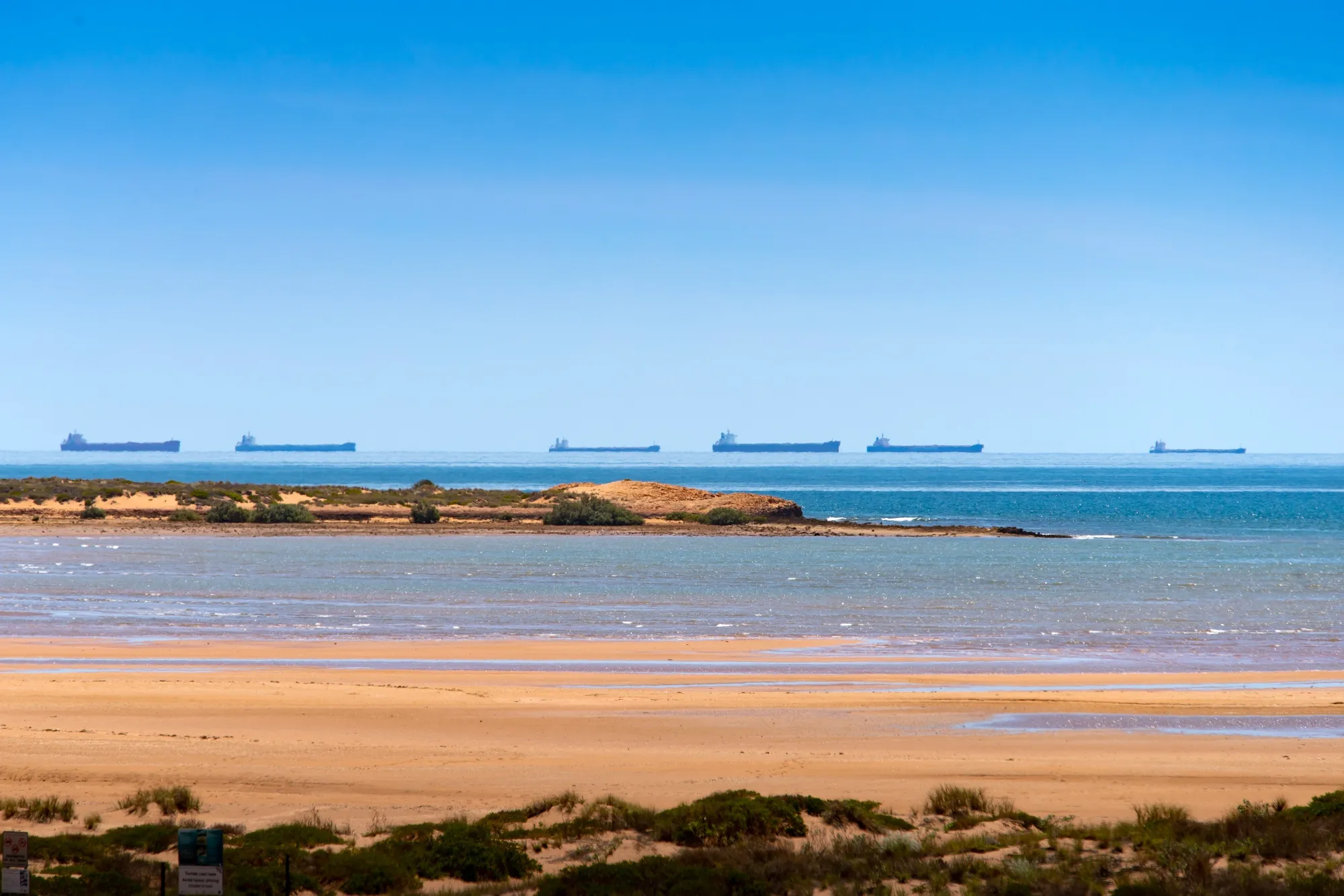 Bulk carriers&nbsp;wait to enter the port in Port Hedland, the world’s largest iron ore export hub, in 2019.&nbsp;