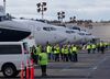 Seattle, Washington USA: Boeing employees wait near the 737 Max 9, left, in a row of other 737's, before the Max 9's first test flight, in Renton on Thursday, April 13, 2017.