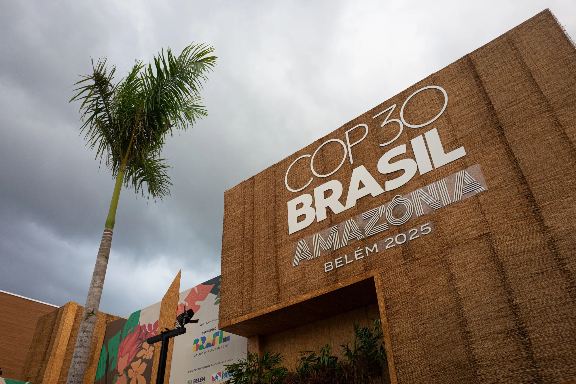 Signage during the COP30 climate summit in Belem, Para state, Brazil on Nov. 10.&nbsp;