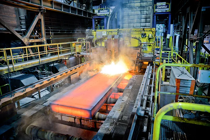 The continuous slab caster at ArcelorMittal’s Industeel site in Charleroi, Belgium.