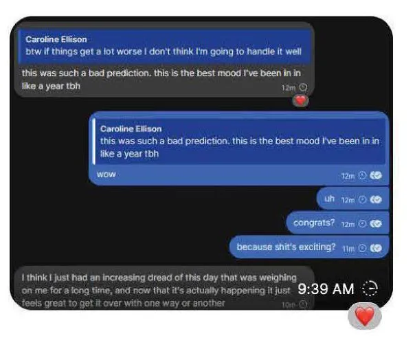 A text conversation between Caroline Ellison and Sam Bankman-Fried.