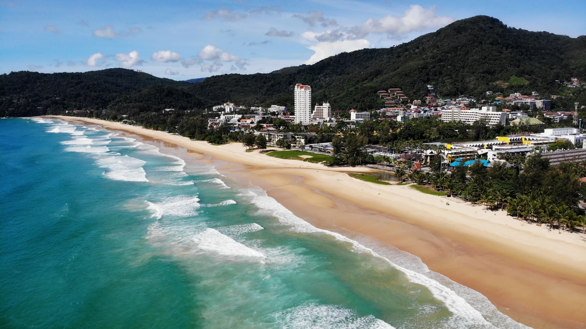 This aerial photo, taken on Sept. 30, shows an unusually&nbsp;quiet Karon beach in Phuket, Thailand.