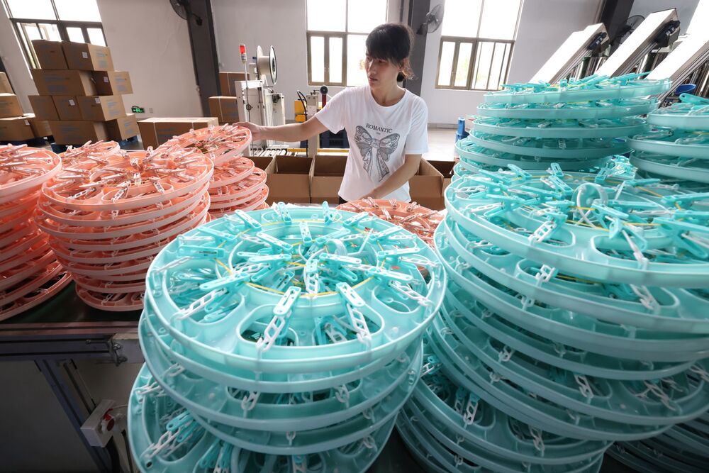 FUZHOU, CHINA - AUGUST 11, 2023 - A worker produces products at a household plastic products company in Fuzhou, Fujian province, China, August 11, 2023. (Photo by Costfoto/NurPhoto via Getty Images)