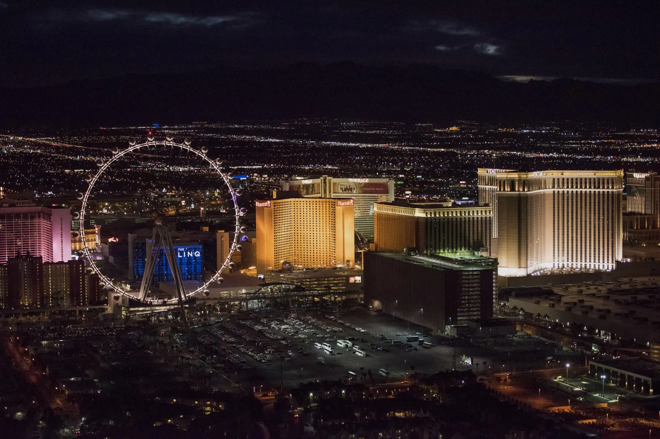 Aerials Views And Major Hotels On The Strip As Las Vegas Set To Top Last Year's Tourism Record