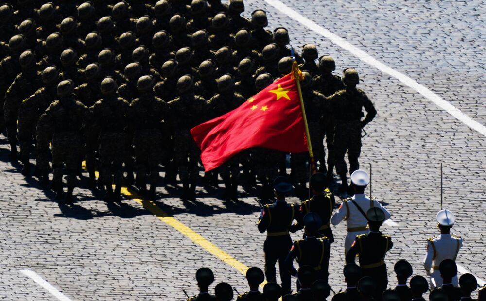 Chinese soldiers march during the Victory Day military parade in Red Square marking the 75th anniversary of the victory in World War II, in Moscow, on June 24. Photographer: Handout/Getty Images Europe