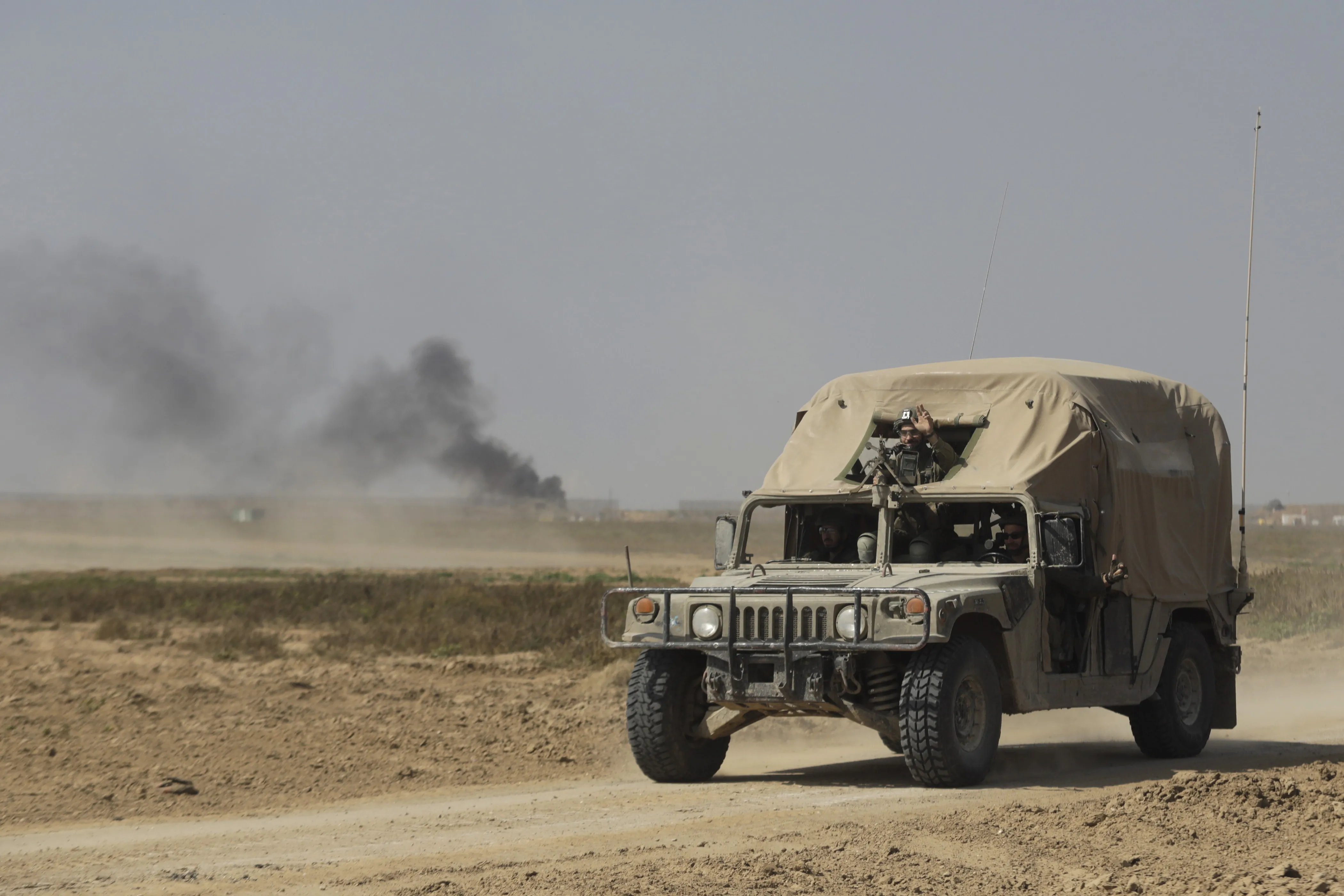 An Israeli IDF vehicle moves a long the border with the Gaza Strip&nbsp;on Feb. 28.
