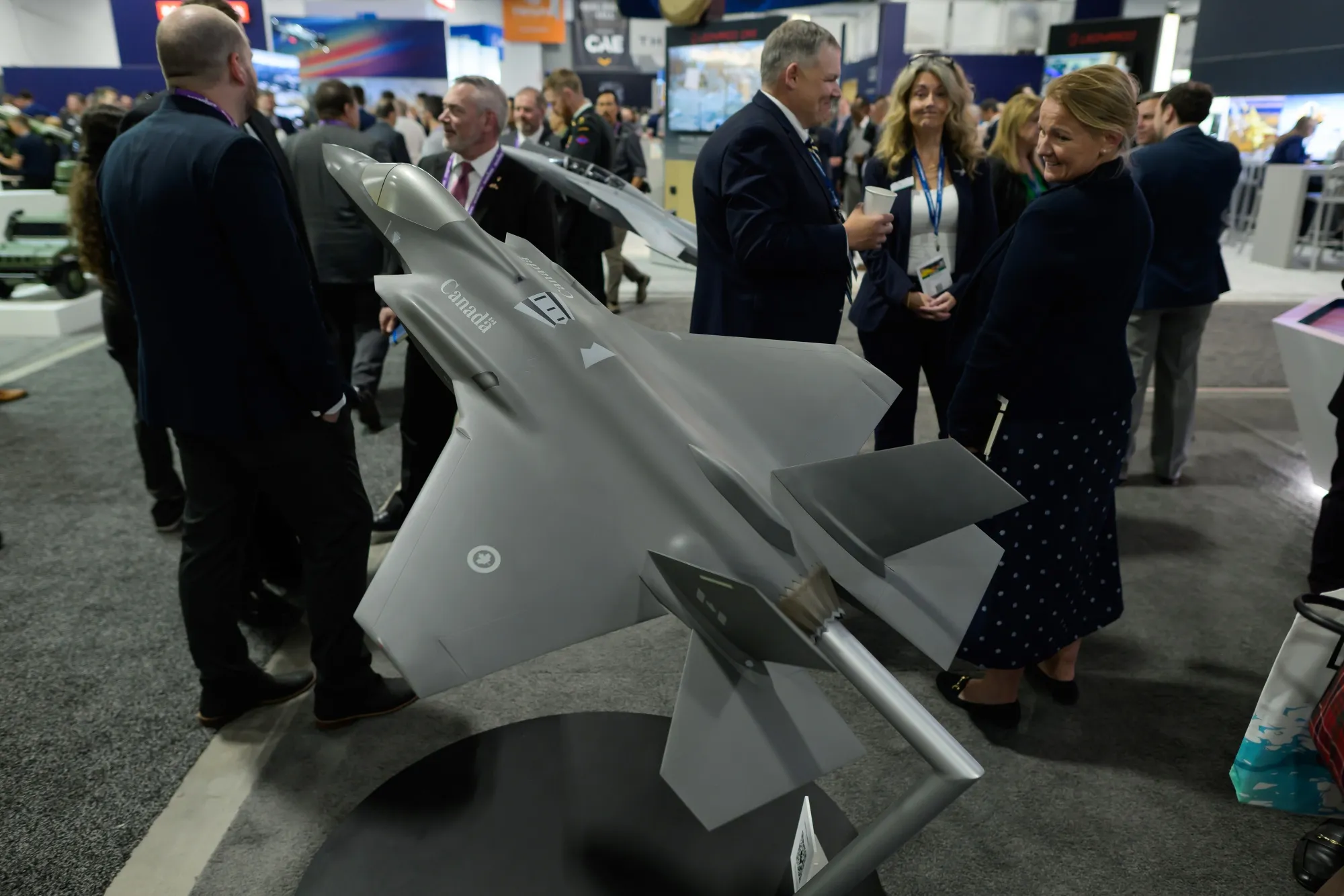 A model F-35 fighter jet at the Lockheed Martin booth at the Canadian Association of Defence &amp; Security Industries (CANSEC) trade show in Ottawa, Ontario, Canada, on Wednesday, May 28, 2025.&nbsp;