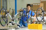 Bicycle assembly at the Giant Manufacturing Co. Ltd. factory in the Kunshan area of Suzhou, Jiangsu Province, China.&#13;
