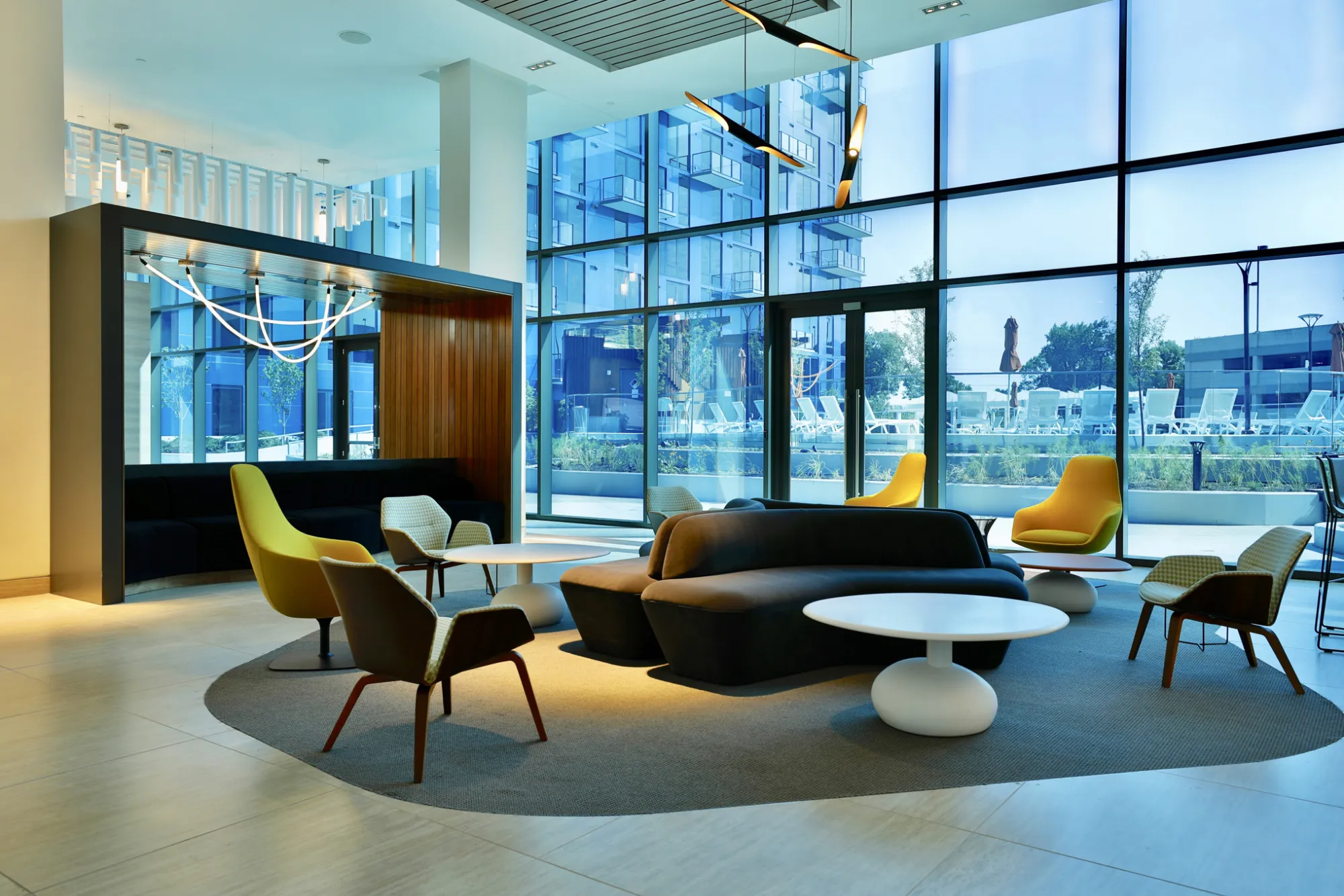 View Inc. glass in an apartment building lobby.