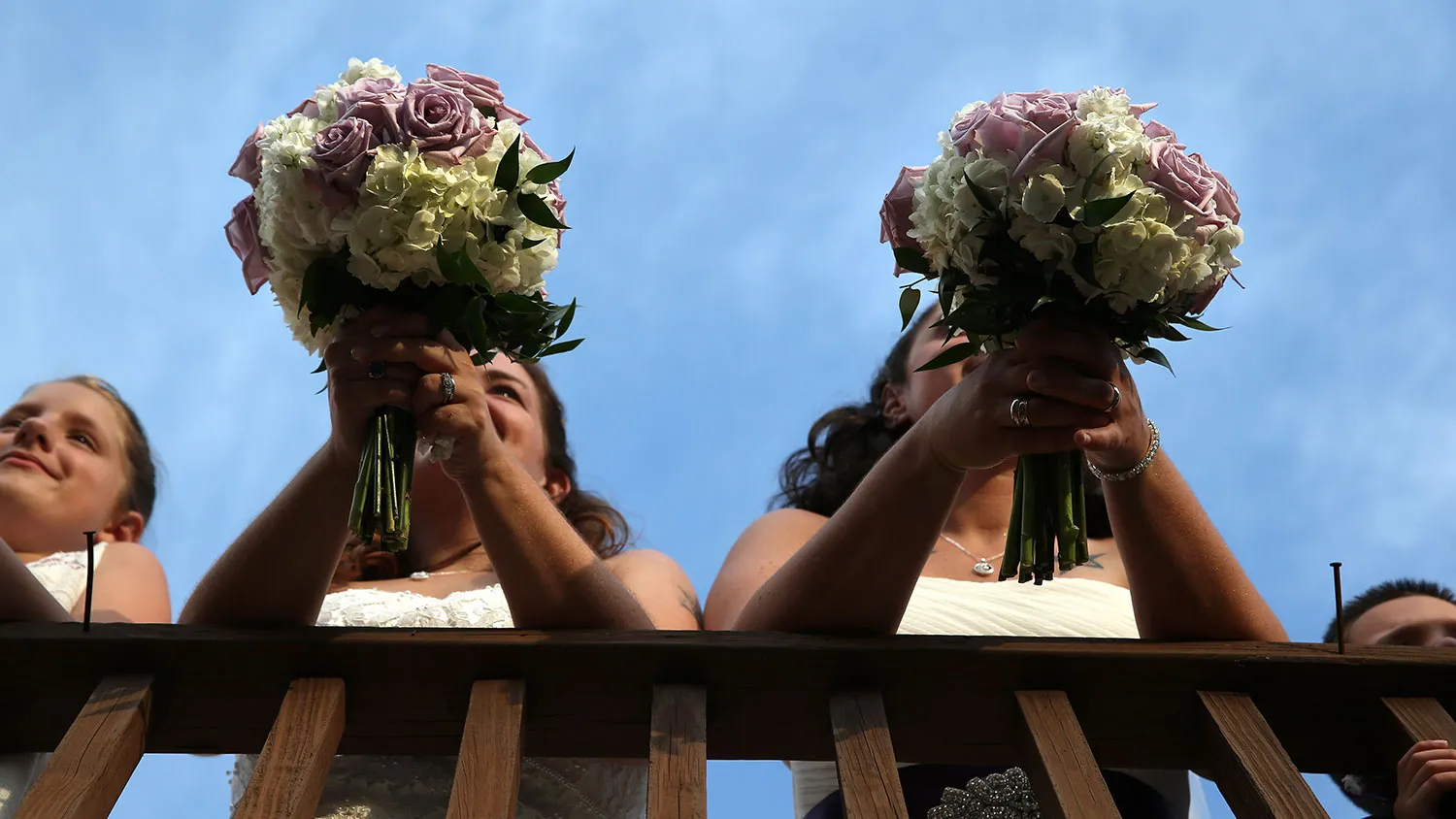 Melissa Adams (right) and Meagan Martin pose for photos after their wedding ceremony on July 11, 2015, in Lexington, South Carolina.
