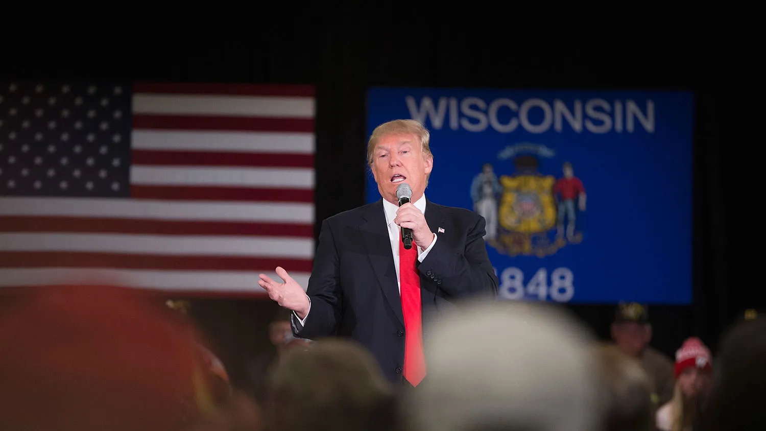 Republican presidential candidate Donald Trump speaks on March 30, 2016, in Appleton, Wisconsin.
