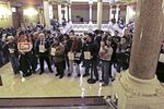 Gun rights advocates from Connecticut fill the hallways of the Capitol in Hartford, Conn., on April 3&#13;
