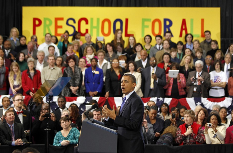 U.S. President Barack Obama delivers remarks on education for young children in Decatur, Georgia.